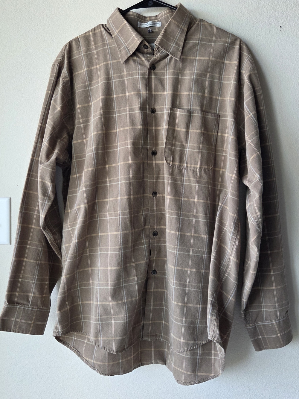 Geoffrey Beene Brown Plaid Long-Sleeve Button-Down Shirt - Size Large